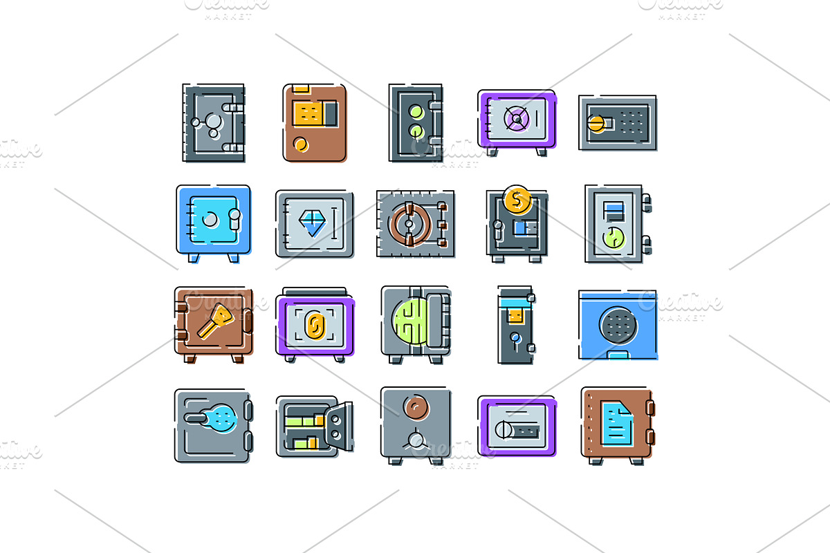 Security cash box storage line icons, a Finance Illustration by pikepicture