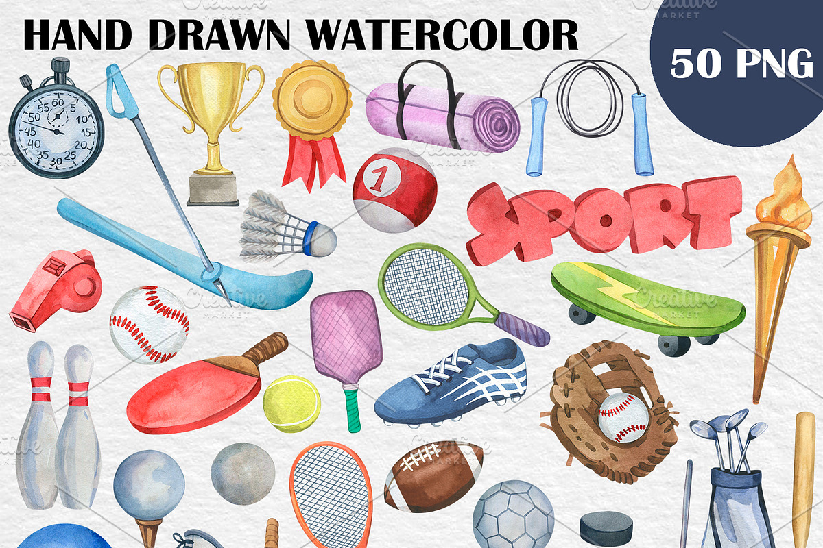 Watercolor Sports Clip art PNG, a Sport Illustration by PatternPalette (Photo 2 of 2)