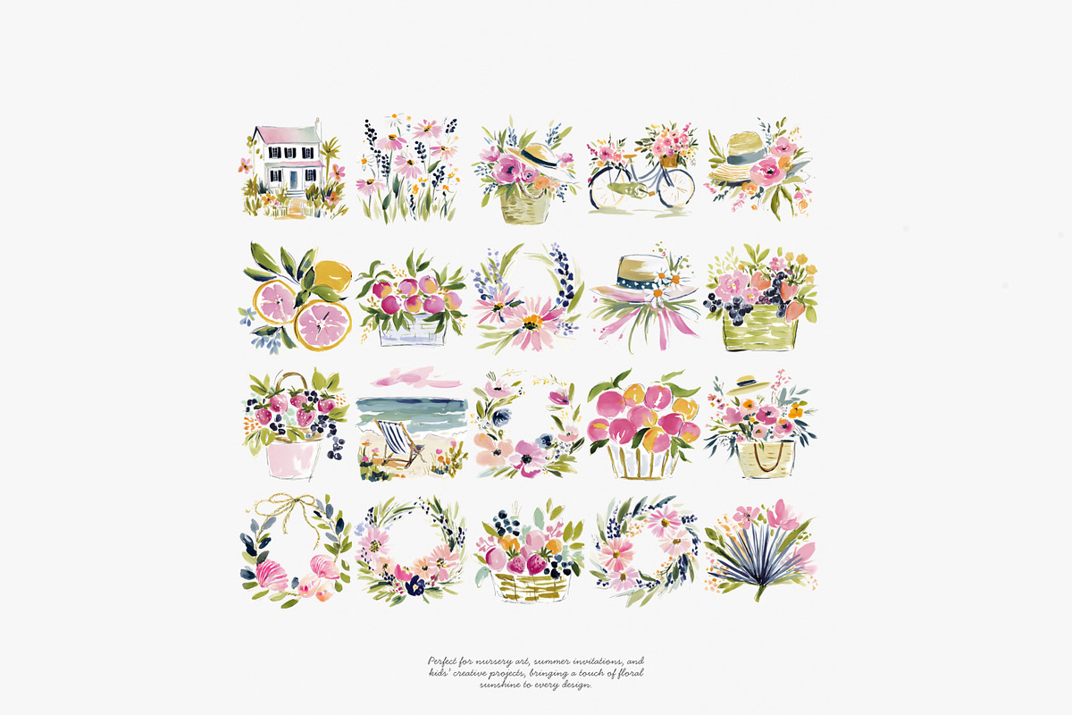 Summer watercolor clipart set, a Decorative Illustration by Patishop Art (Photo 7 of 8)