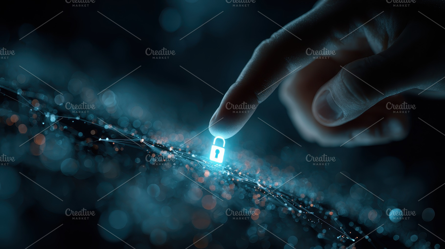 Finger activates digital lock online, a Photo by Pixeness Studio