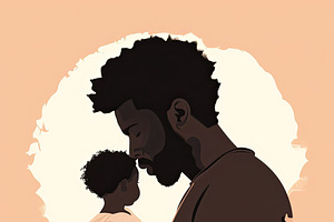 Logo, father and his baby, minimalist style, illustration, flat