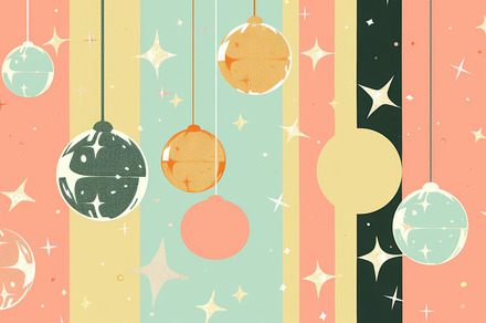Hanging ornaments with retro design pattern on colorful backgrou, a Photo by Dvoevnore photos