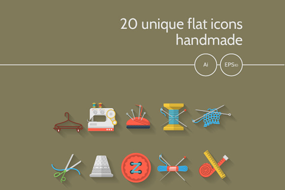 Flat Color Sewing Vector Icons