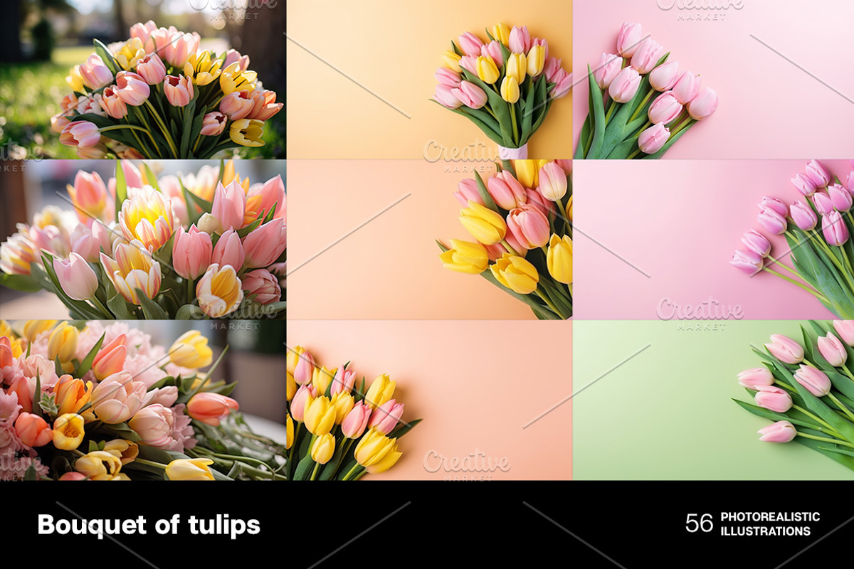 Bouquet of tulips. 56 images, a Holiday Photo by Handmadefont (Photo 6 of 11)