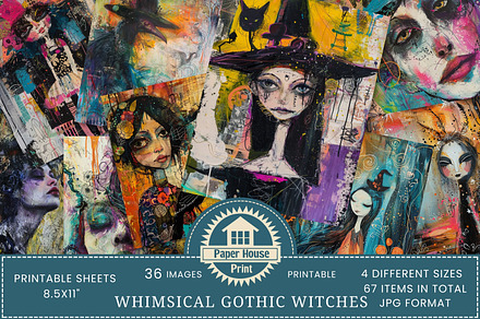 Whimsical Gothic Witches Mixed Media, an Illustration by NiiiNArt