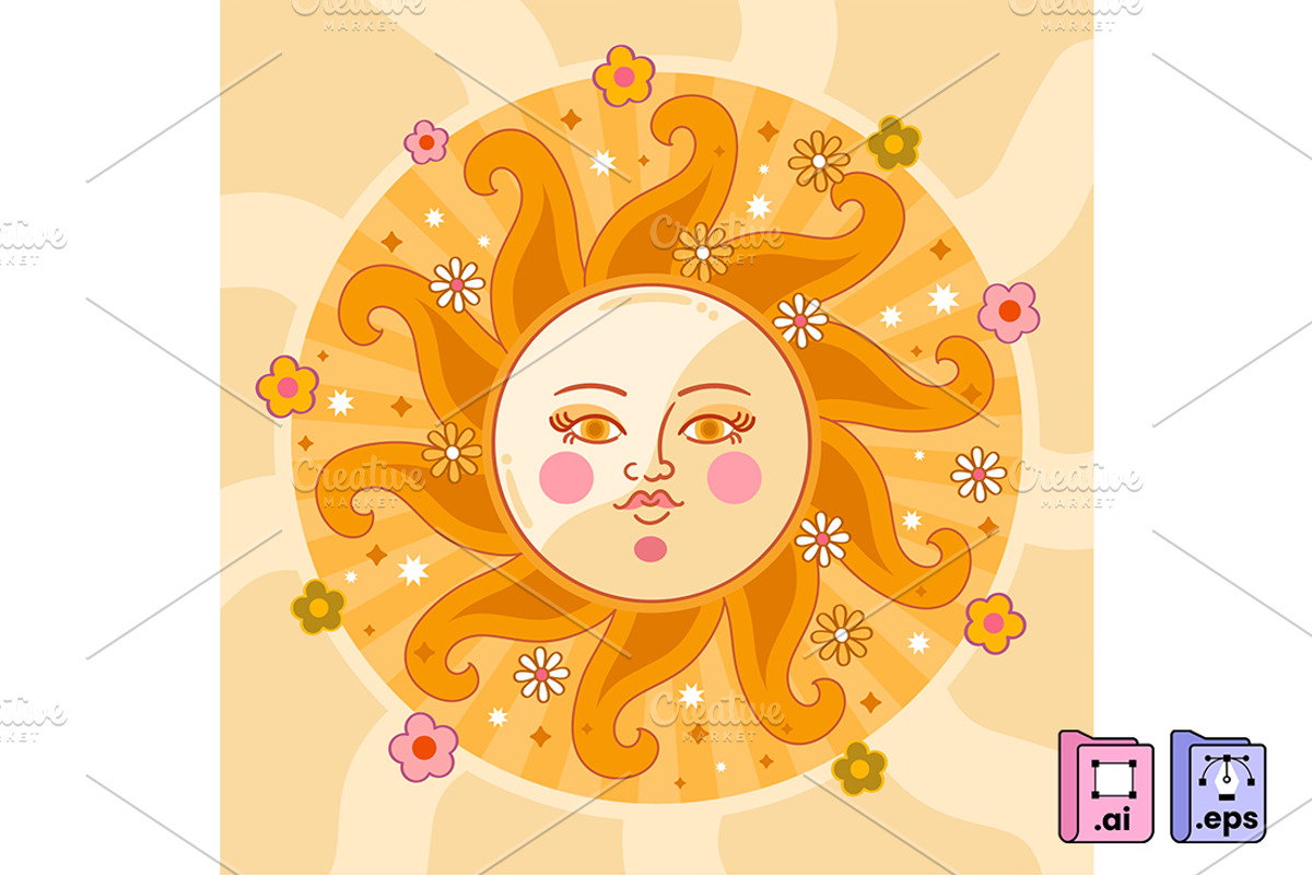 Retro Floral Sun Illustration, a Seasonal Illustration by MISS CHATZ (Photo 2 of 3)