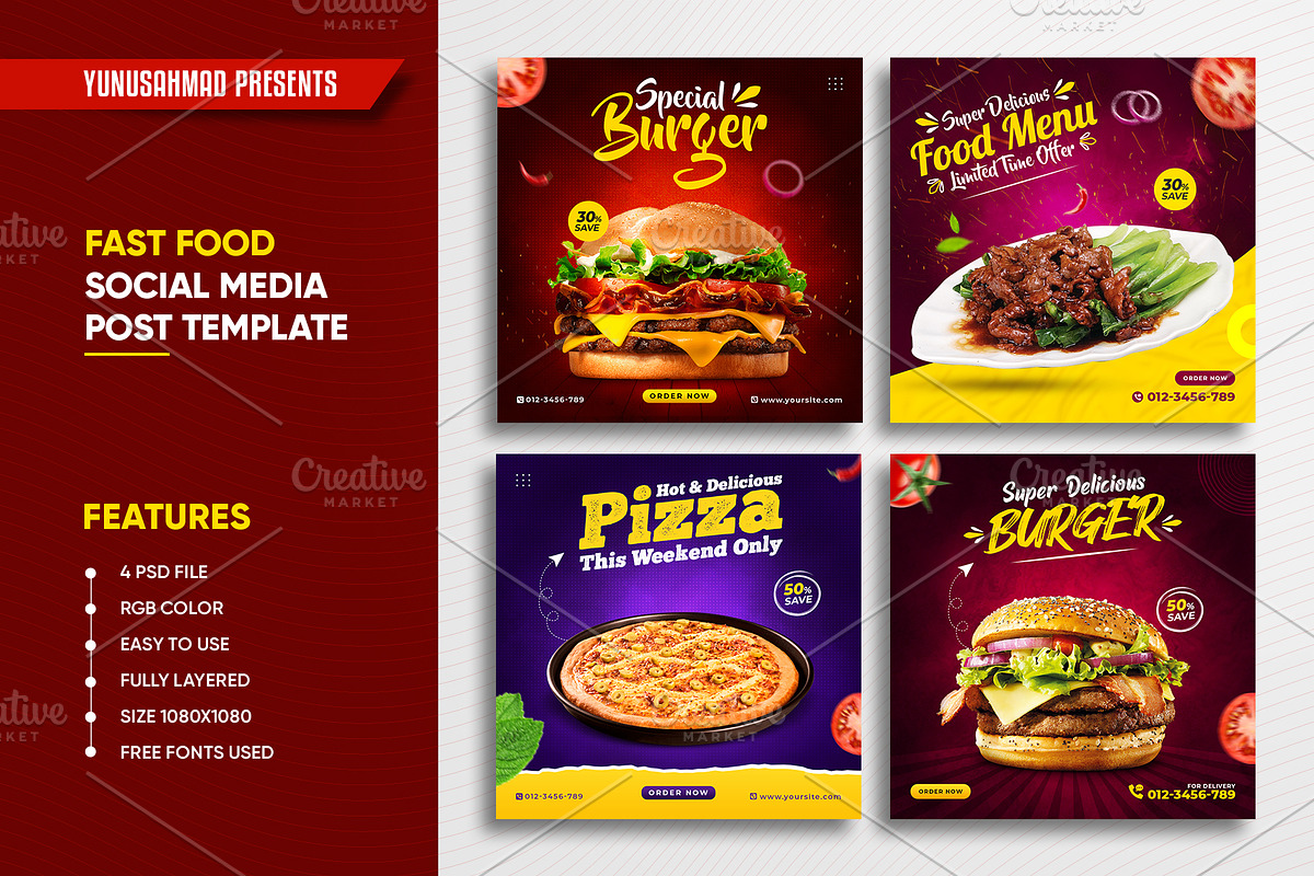 Fast Food Instagram Post Template, a Social Media Template by Yunus Ahmad (Photo 1 of 5)