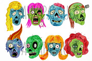 Watercolor Zombies Clipart, an Object Graphic by Paulaparaula (Thumbnail 2 of 3)
