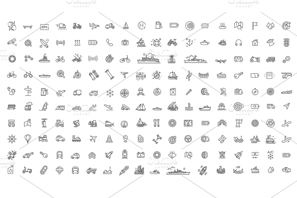 Transport Outline icons, a Transportation Illustration by Tettygreen (Photo 1 of 4)