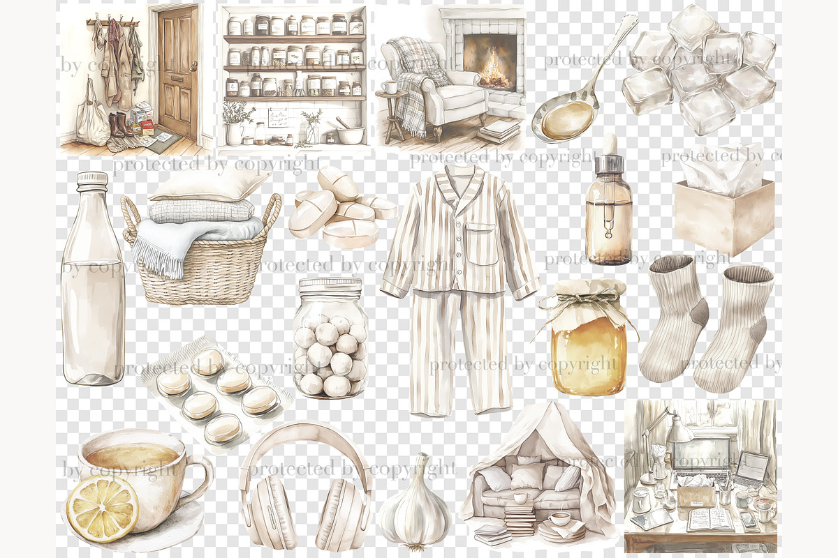 Sick Day Clipart | Cozy Home Medical, a Healthcare Illustration by GlamArtZhanna (Photo 7 of 8)