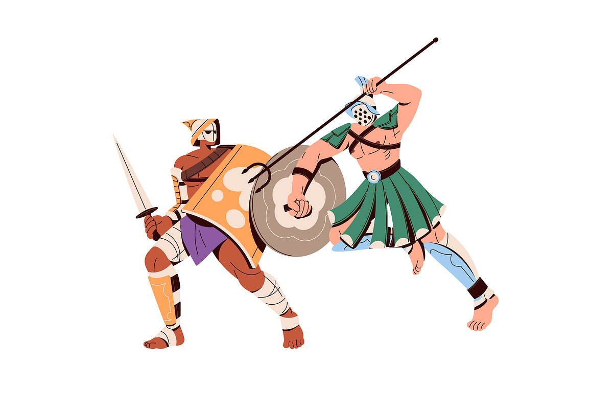 Roman, Spartan gladiators fight set, a Person Illustration by PaperTrident (Photo 5 of 7)