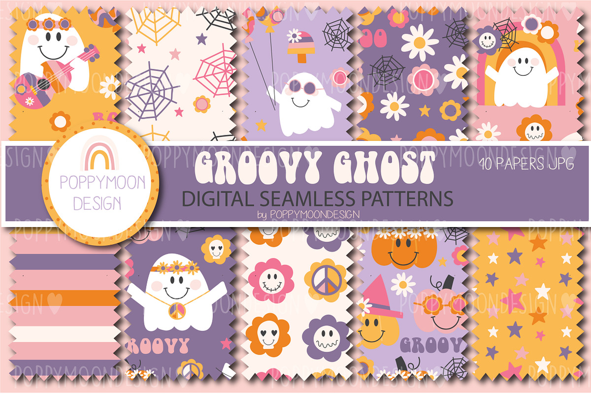 Groovy Ghost set, a Pattern Graphic by Poppymoondesign (Photo 3 of 7)