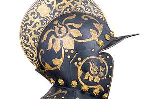Medieval combat helmet isolated, an Industrial Photo by BOOCYS