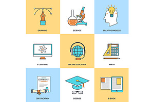 Modern education line icons set