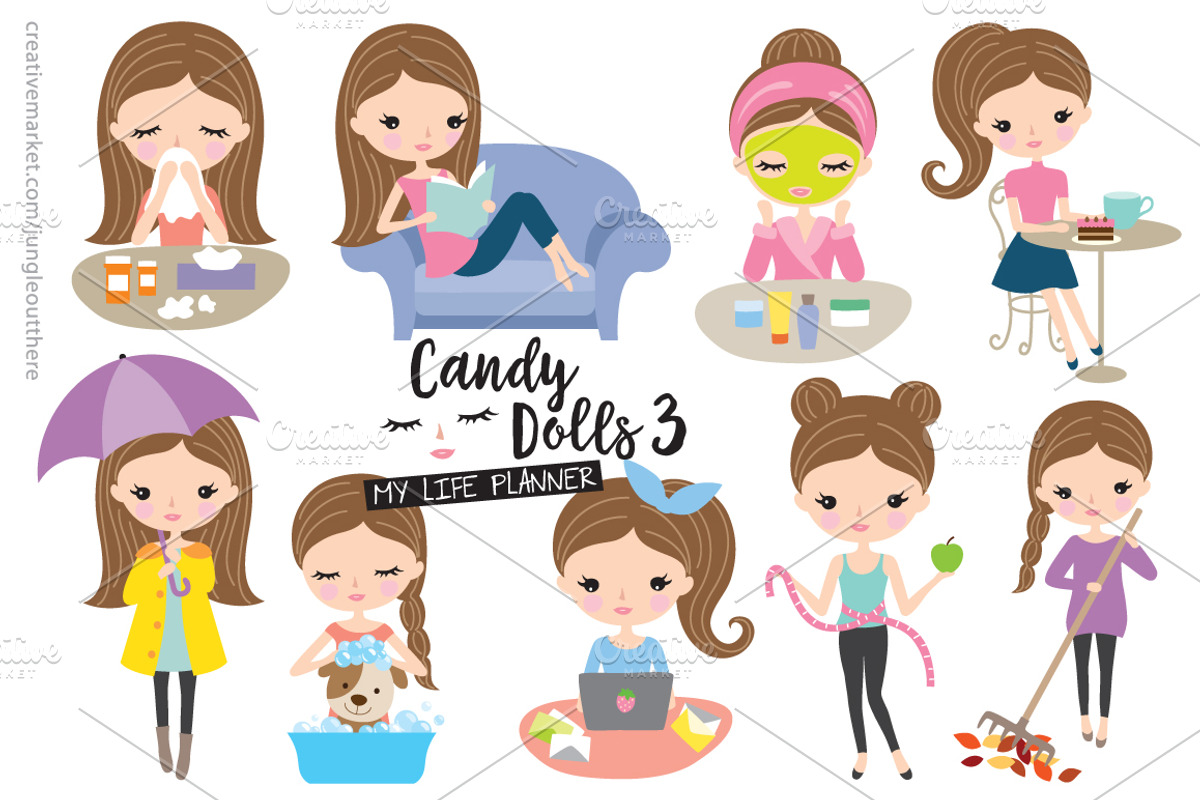 Girl Lifestyle Illustration Set, a Person Illustration by CreativeCatandCo