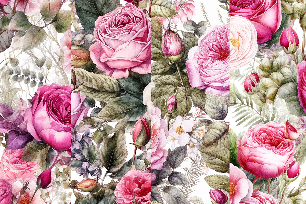 Watercolor Flowers Digital Papers, a Pattern Graphic by BonaDesigns (Photo 4 of 6)