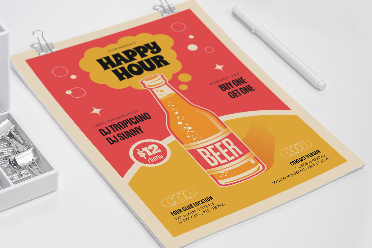 Classic Happy Hour Bottle Bubbles, a Flyer Template by Me55enjah Design (Photo 4 of 4)
