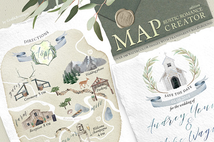 MAP wedding watercolor clip art