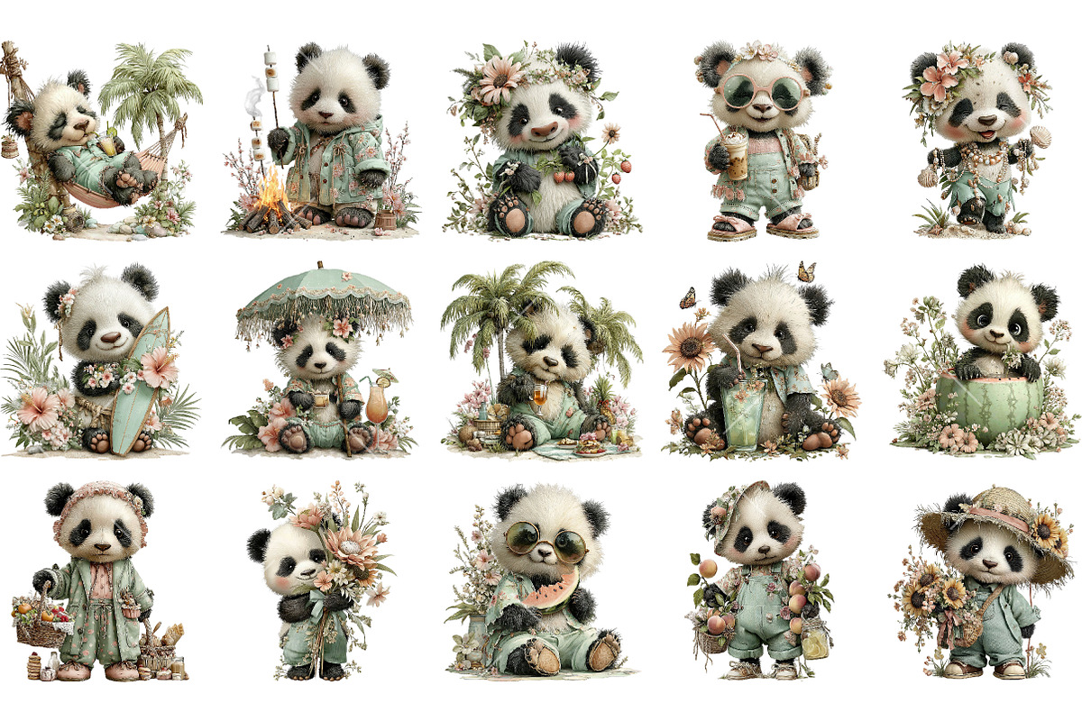 Summer Panda PNG Clipart, a Seasonal Illustration by OK Design (Photo 3 of 6)