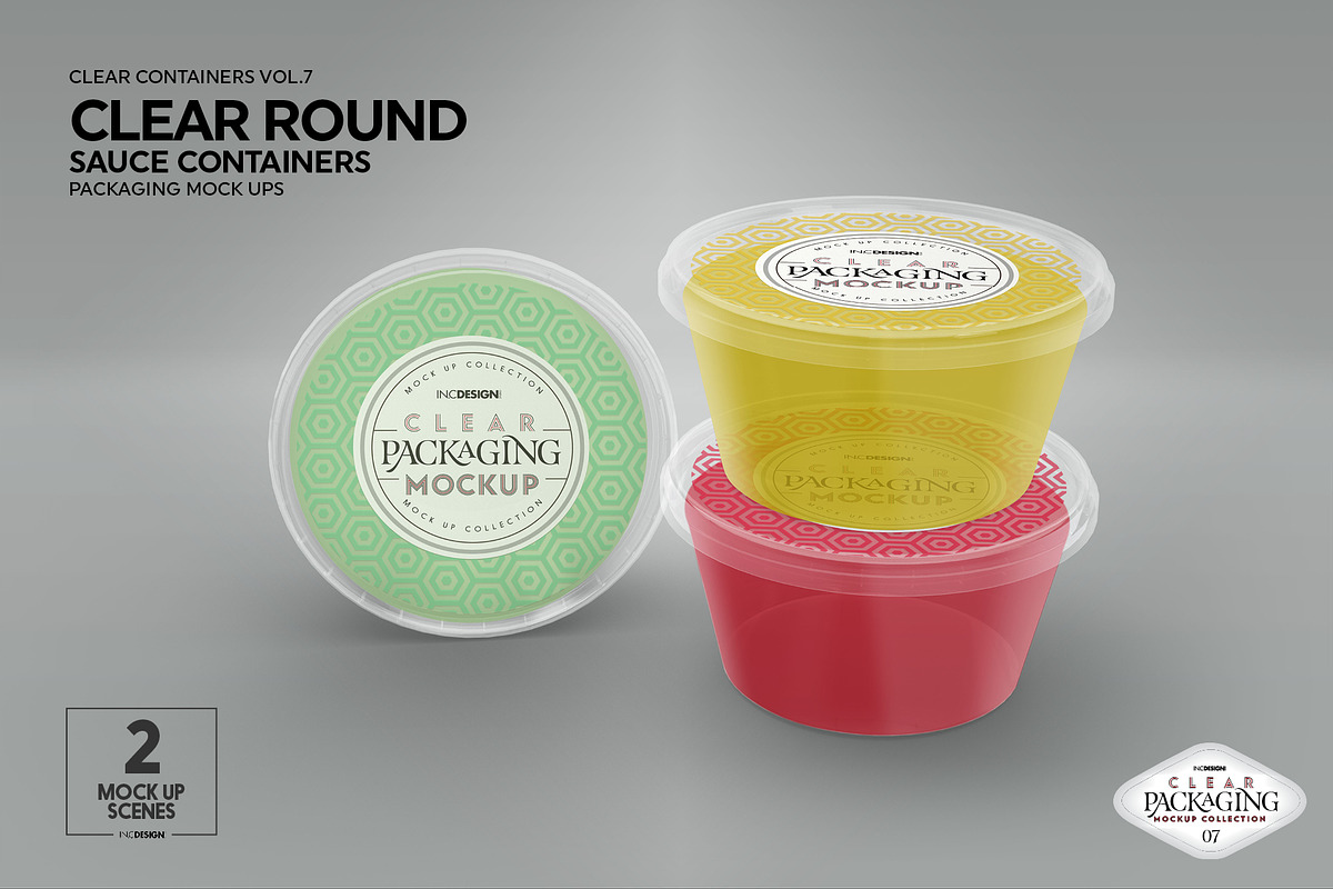 Clear Round Sauce Containers Mockup, a Cups & Container Mockup by INCDesign (Photo 11 of 14)
