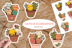 Cats In Flowerpots Sticker Pack