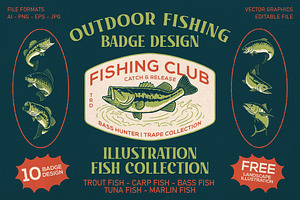 Fishing Illustrations & Bade designs, an Animal Illustration by Trape Graphic Studio
