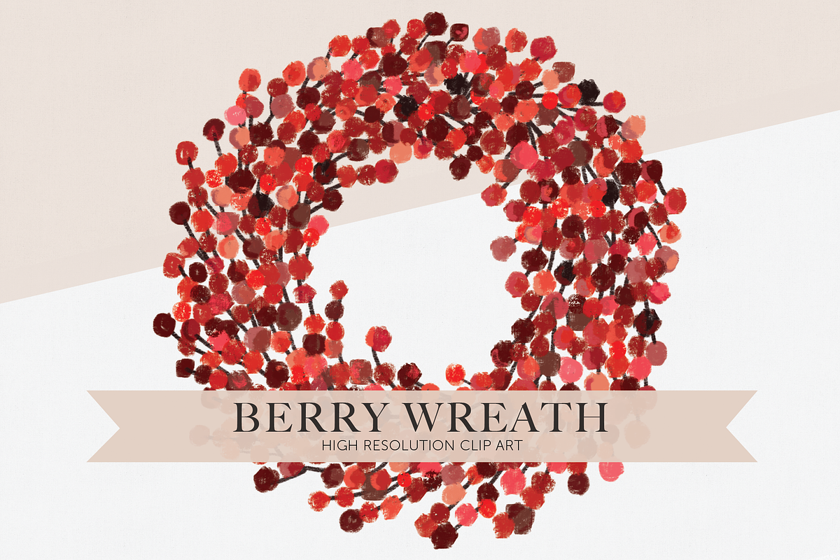Digital Clipart Berry Wreath PNG, an Illustration by michLg designs