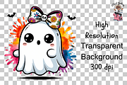 Ghost with Floral Bow PNG Bundle, an Illustration by Clipart Bloom (Thumbnail 9 of 11)