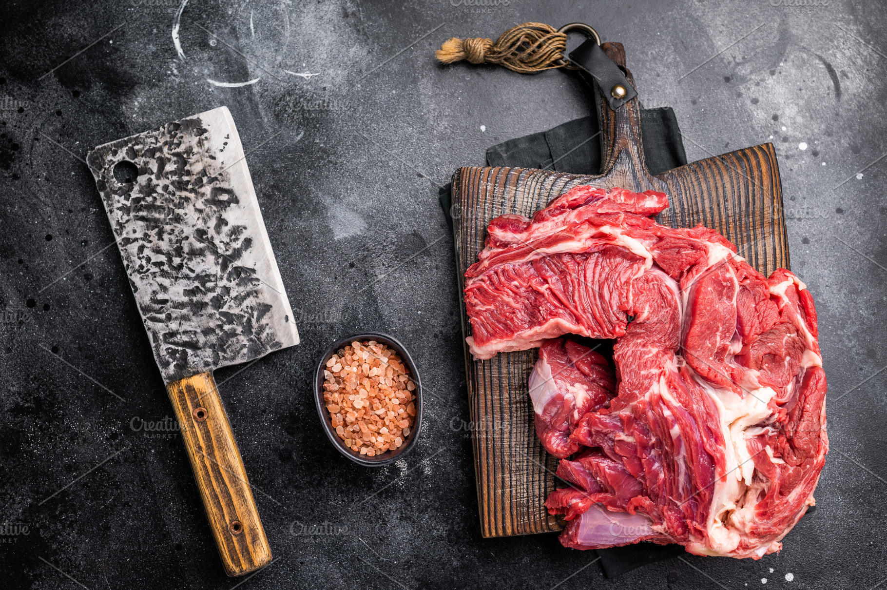 Beautifully marbled raw beef neck meat, perfect for enhancing yo, a Food & Drink Photo by composter-box@mail.ru