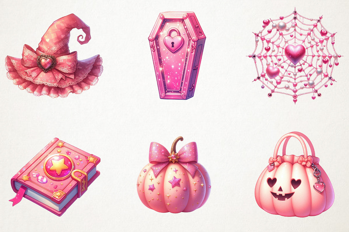 Charm Pink Halloween Clipart Bundle, an Illustration by RobertsArt (Photo 3 of 7)