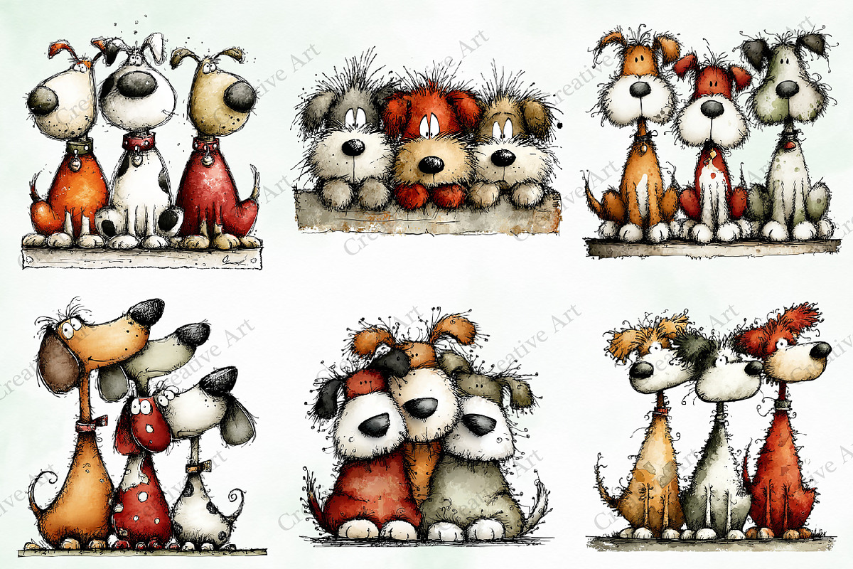 Whimsical Christmas Dogs Clipart, an Illustration by Creative Art (Photo 5 of 11)