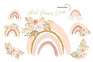 Boho Rainbow Pampas Grass Clipart