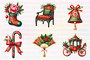 Chinoiserie Red & Green Christmas Cl, an Illustration by CreationArt (Thumbnail 2 of 6)