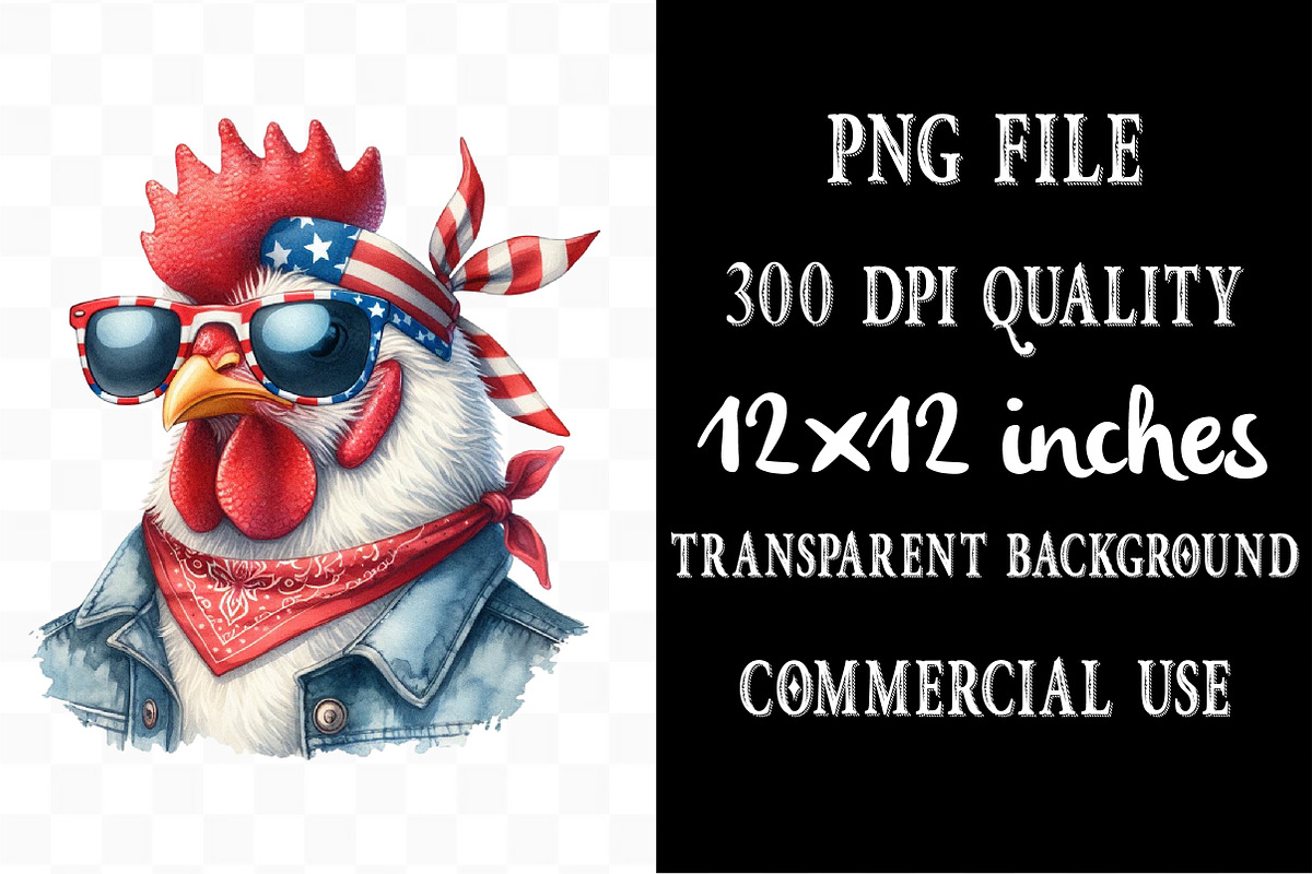 Watercolor Patriotic Chicken PNG, an Illustration by Designking (Photo 4 of 4)