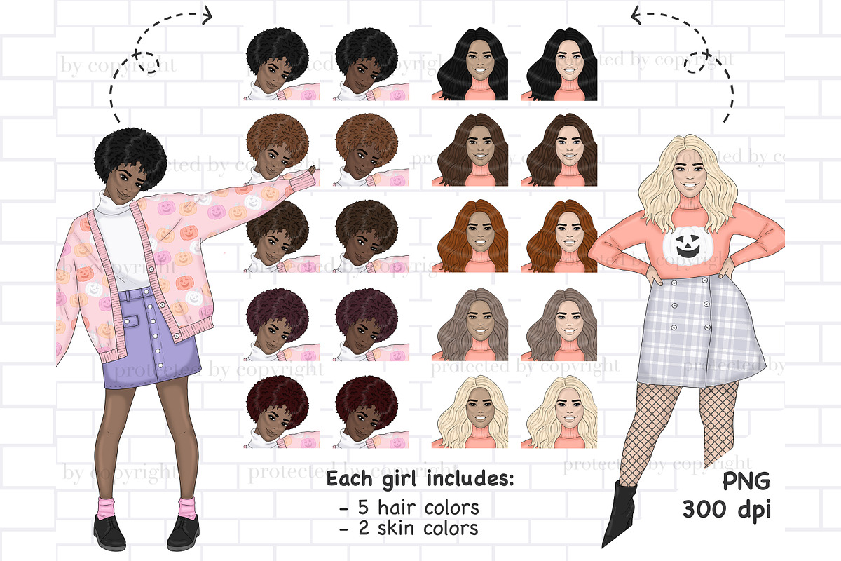 Spooky Girls Clipart, a Person Illustration by GlamArtZhanna (Photo 3 of 4)