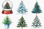 Watercolor Christmas Tree Clipart, an Illustration by Canvas Craft (Thumbnail 2 of 8)