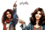 Trendy Girls Pointing Clipart Social, a Person Illustration by VM PARTYS  BY TAIRUMA (Thumbnail 5 of 10)
