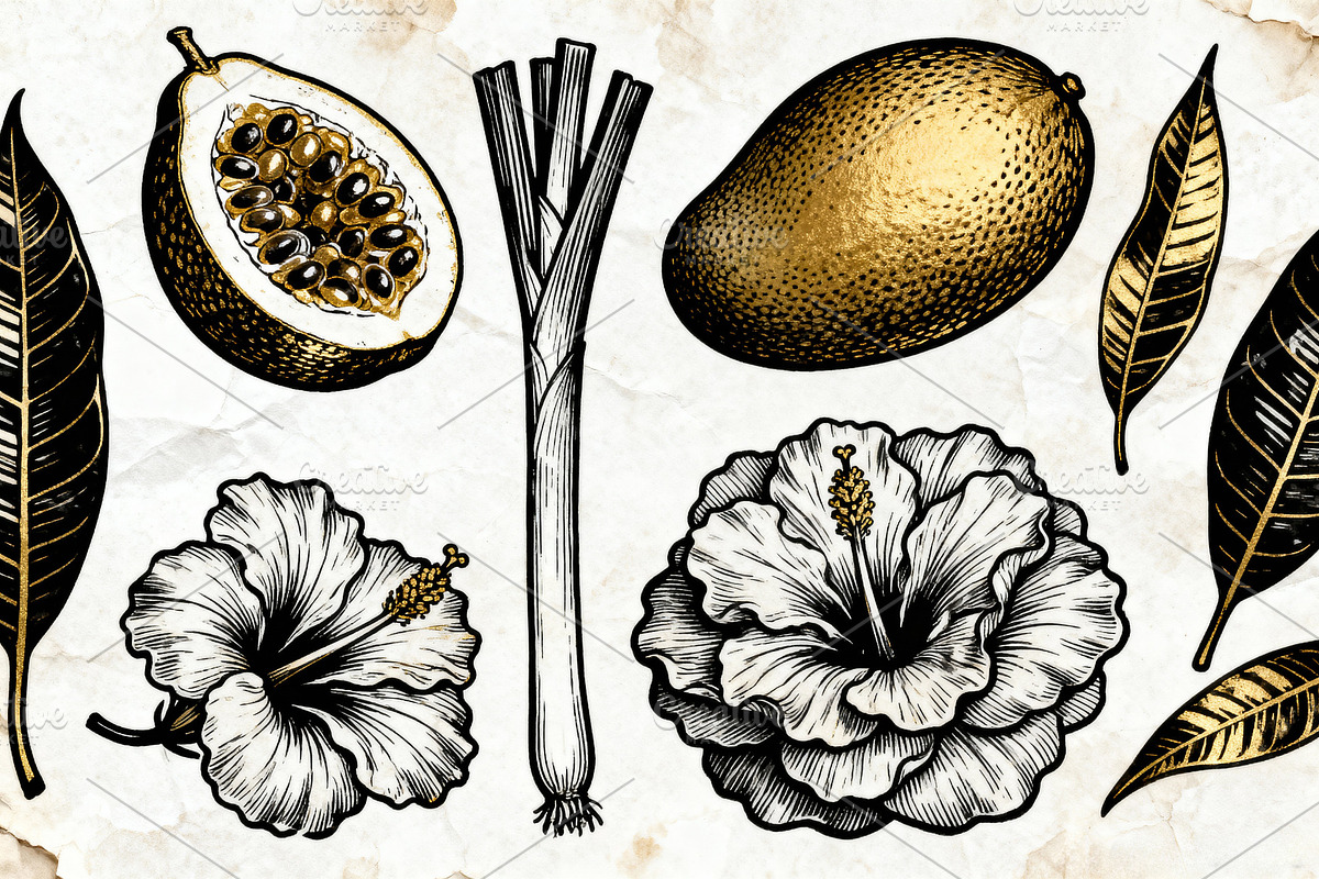Golden Gilded Tropical Harvest, a Decorative Illustration by Virgo Studio