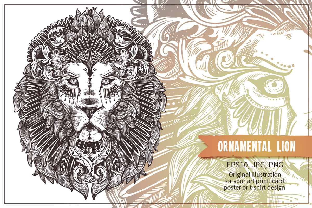 Ornamental Hand Drawn Lion, an Animal Illustration by alexrockheart (Photo 1 of 4)