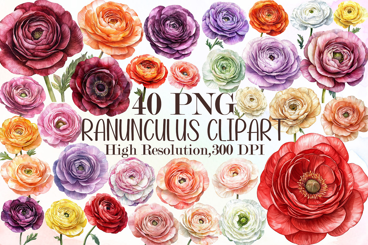 Watercolor Ranunculus Clipart, an Illustration by Sublimation Artist (Photo 1 of 6)