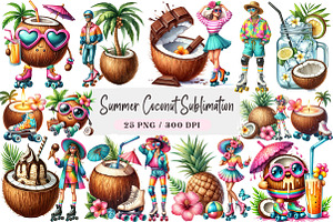 Watercolor Summer Coconut