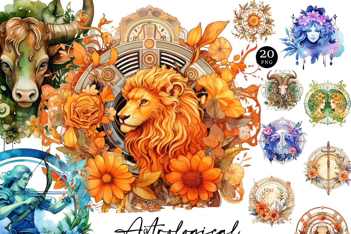 Watercolor Astrological Clipart, an Object Illustration by Design Scotch (Photo 1 of 7)