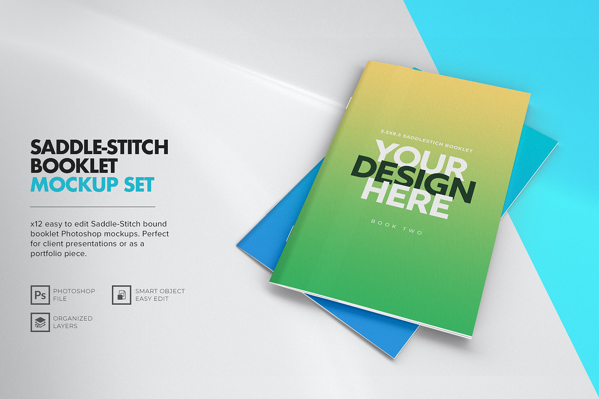 Saddle-Stitch Booklet Mockup Set, a Print Template by IFBdesign (Photo 1 of 15)