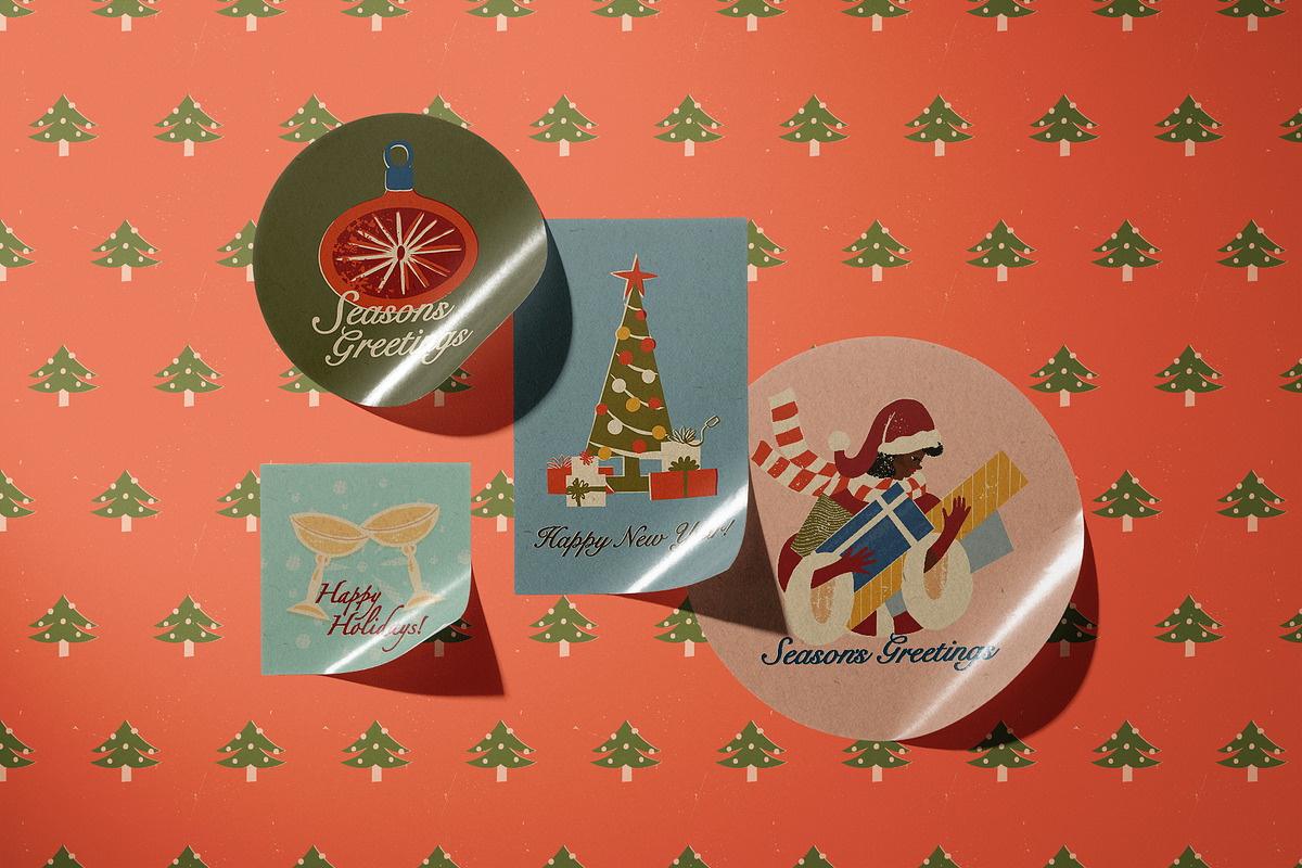 Happy Holidays set: retro edition, a Decorative Illustration by Paper Cherry (Photo 20 of 21)