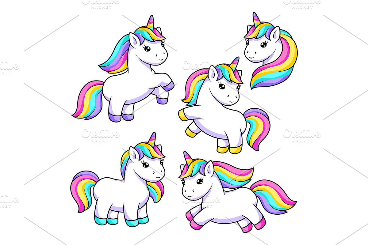 Set of unicorns., an Animal Illustration by incomible