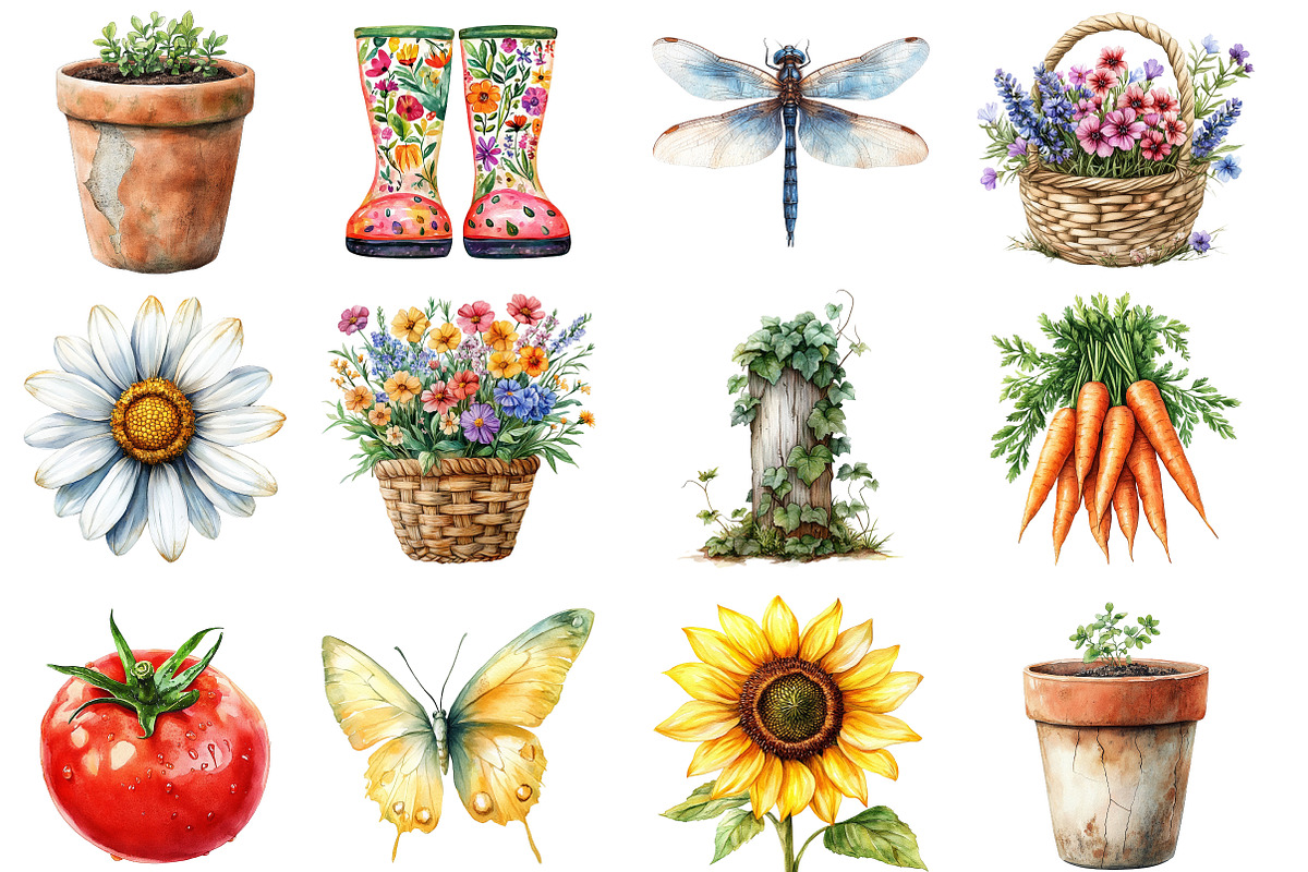 Summer Garden Watercolor Clipart, an Illustration by SinaCreation (Photo 2 of 5)