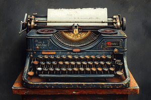 Vintage typewriter on wooden table w, a Photo by Tanuart