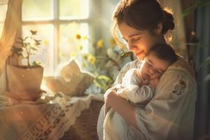 A woman lovingly holds her newborn b, a Photo by Iftikhar Alam