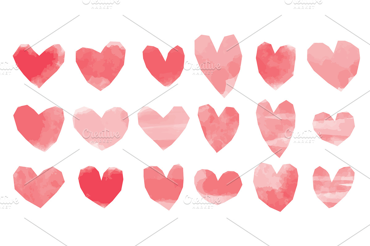 Set of watercolor cutout red hearts, an Illustration by Tati_Kli