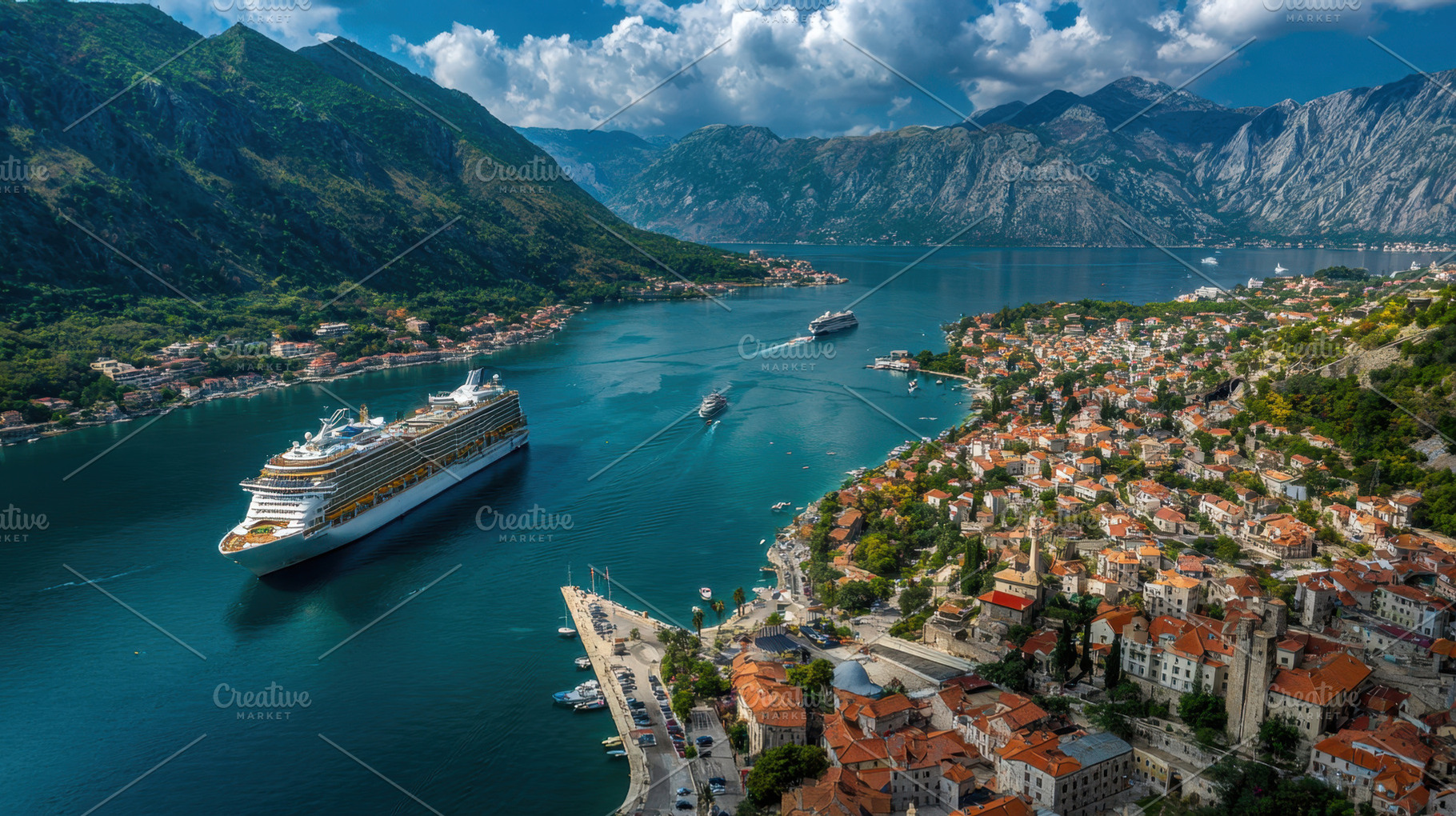 Cruise ships sailing in Kotor Bay, a Photo by Beautiful things